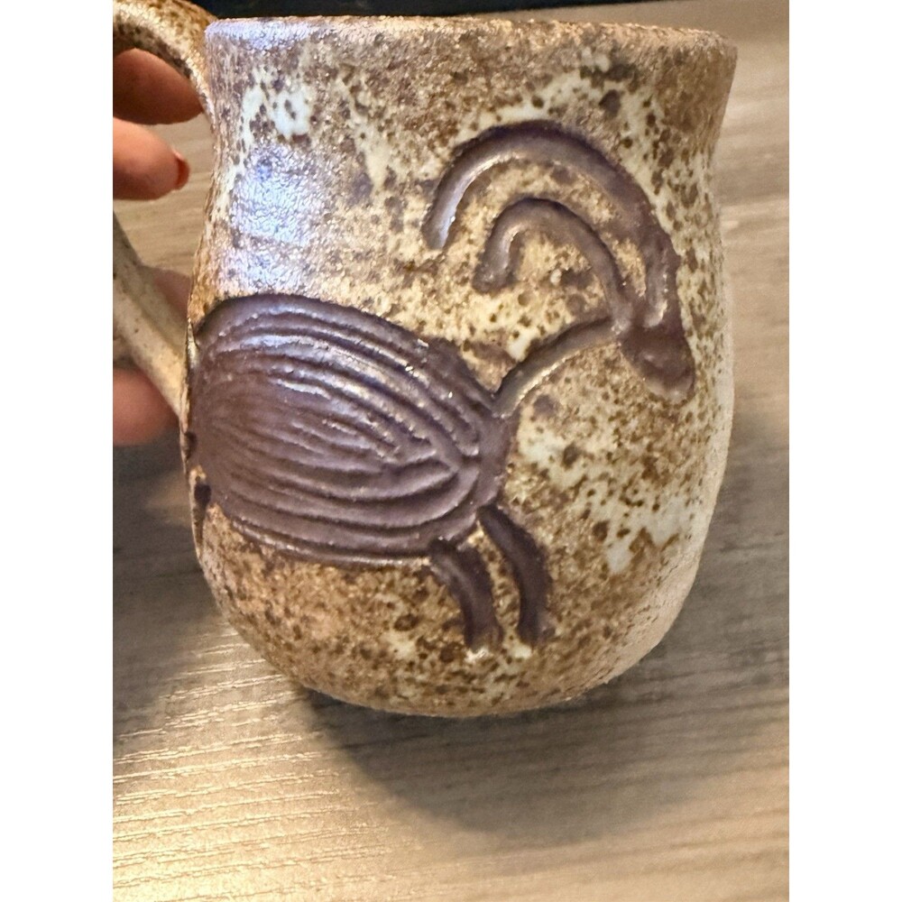 Vintage Hand Thrown Studio Art Pottery Petroglyph Coffee Cup Mug 10 Oz. Signed - Picture 9 of 12